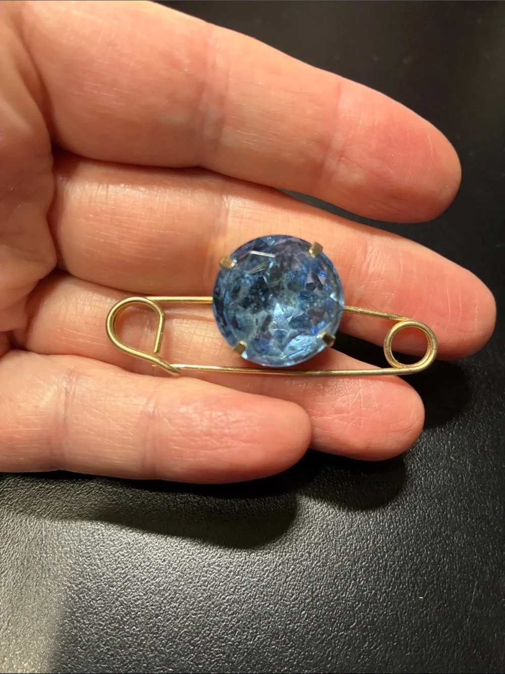 Vintage Blue Glass Stone safety Pin Brooch